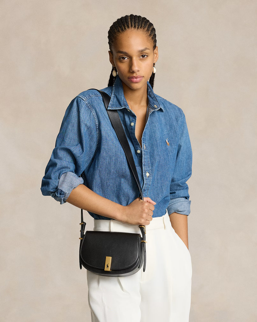 Polo Ralph Lauren Polo ID Calfskin Mini Saddle Bag - Black