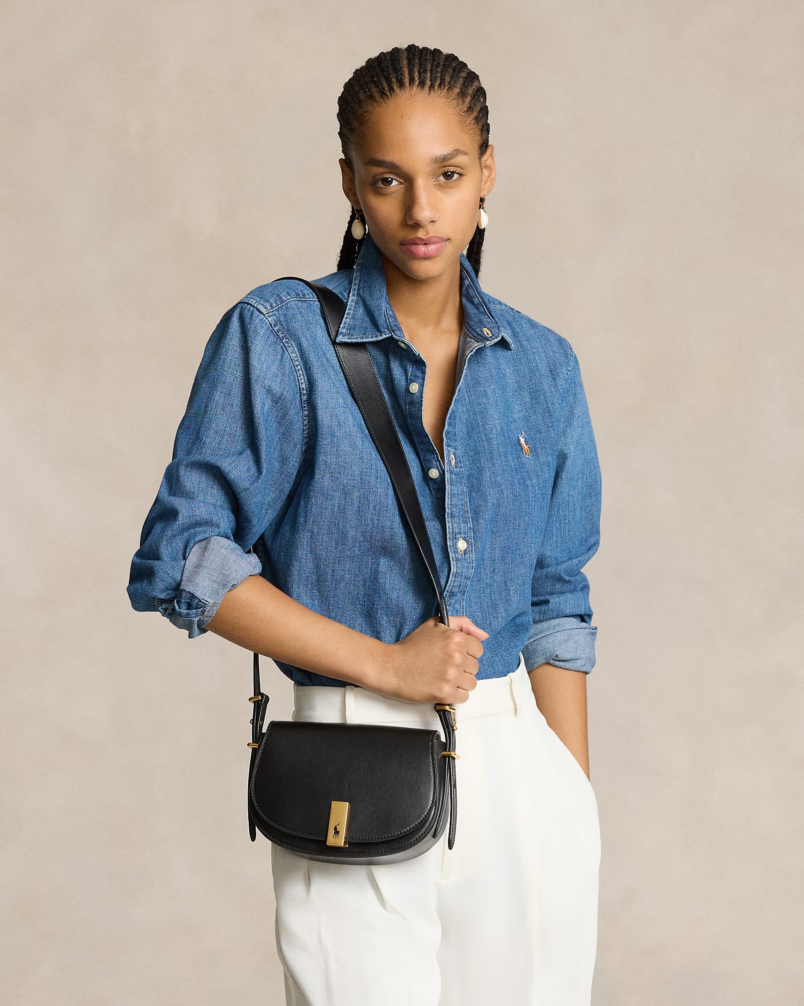 Polo Ralph Lauren Polo ID Calfskin Mini Saddle Bag - Black