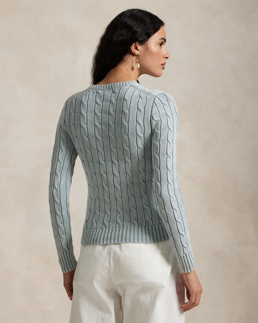 Polo Ralph Lauren Cable-Knit Cotton Crewneck Sweater - Light Chambray