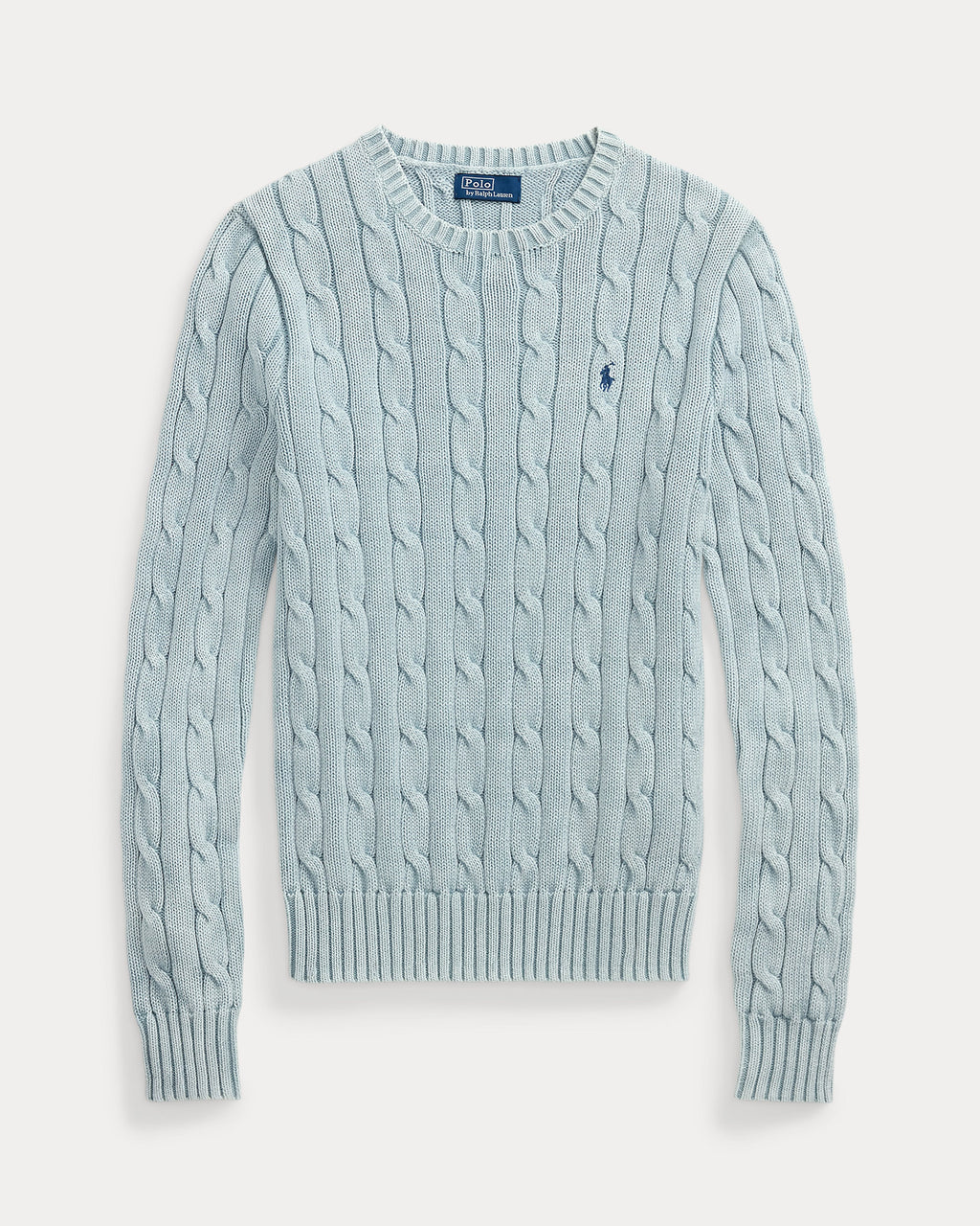 Polo Ralph Lauren Cable-Knit Cotton Crewneck Sweater - Light Chambray