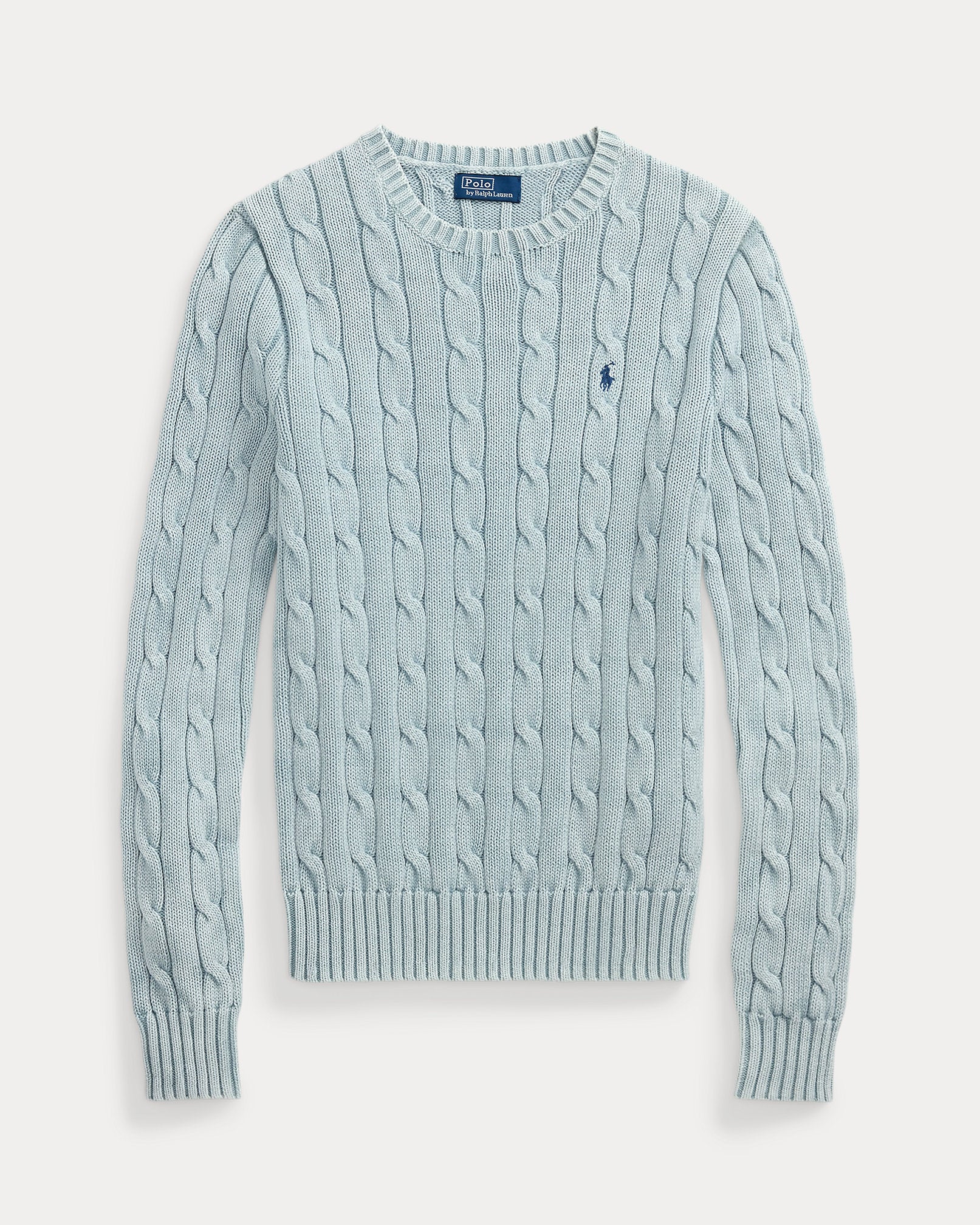 Polo Ralph Lauren Cable-Knit Cotton Crewneck Sweater - Light Chambray