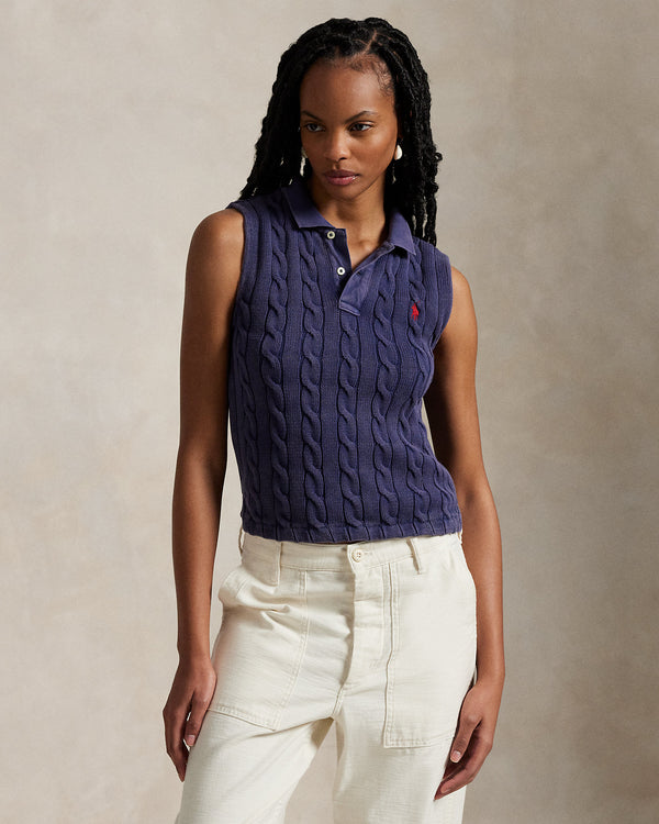 Polo Ralph Lauren Cable-Knit Cropped Polo Shirt - Newport Navy