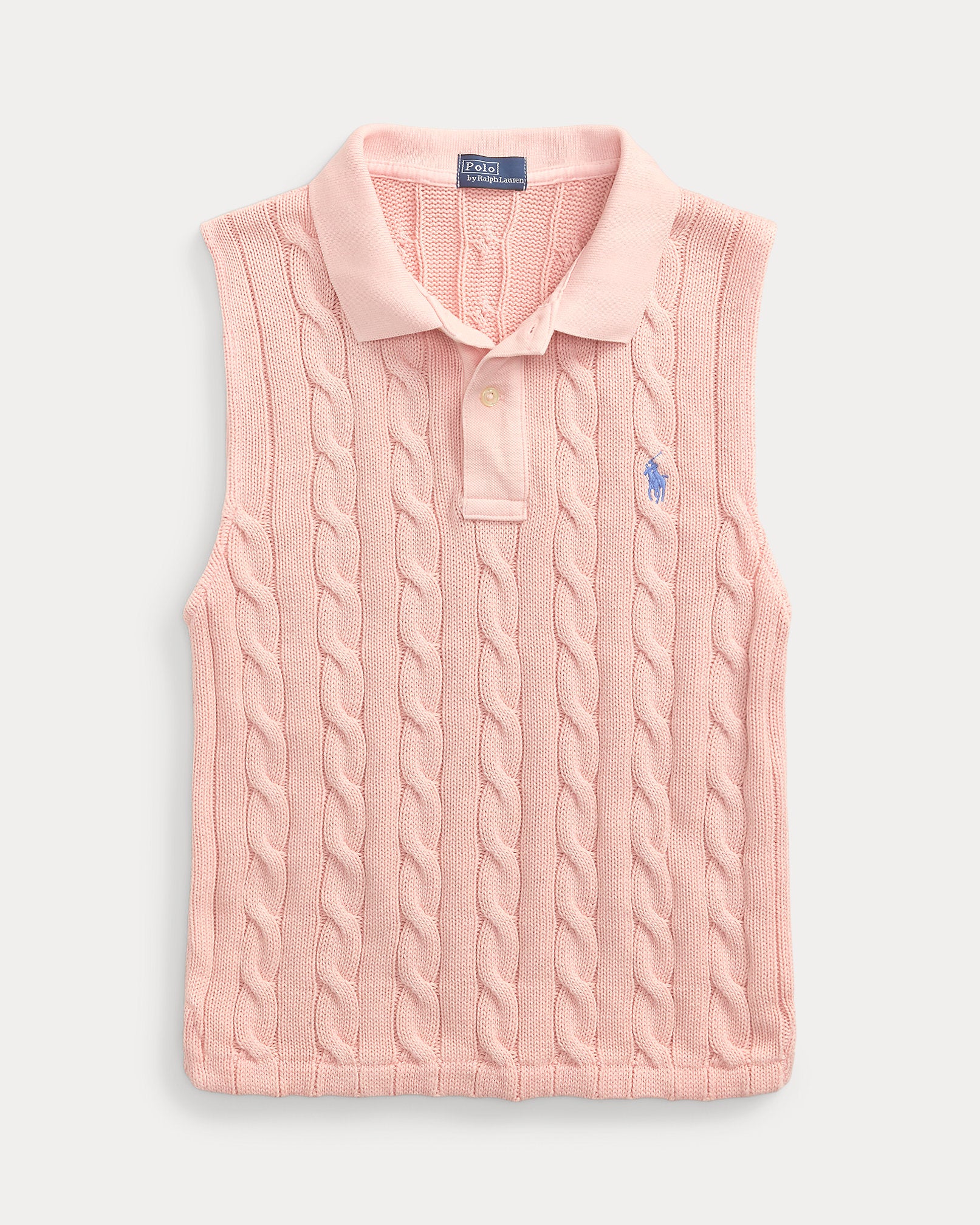 Polo Ralph Lauren Cable-Knit Cropped Polo Shirt - Pink Sand