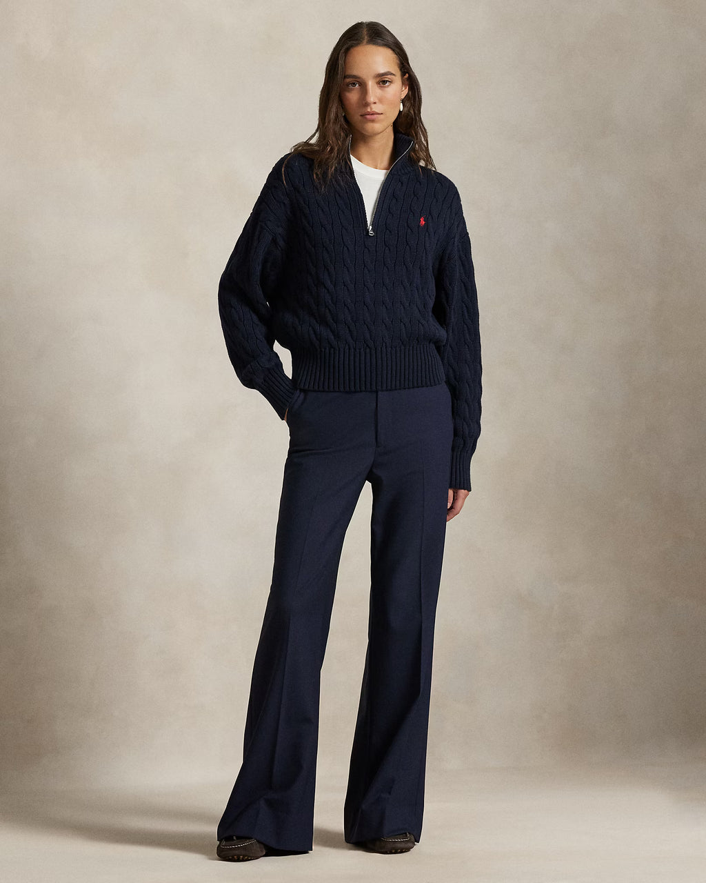 Polo Ralph Lauren Cable-Knit Cotton Quarter-Zip Sweater - Hunter Navy