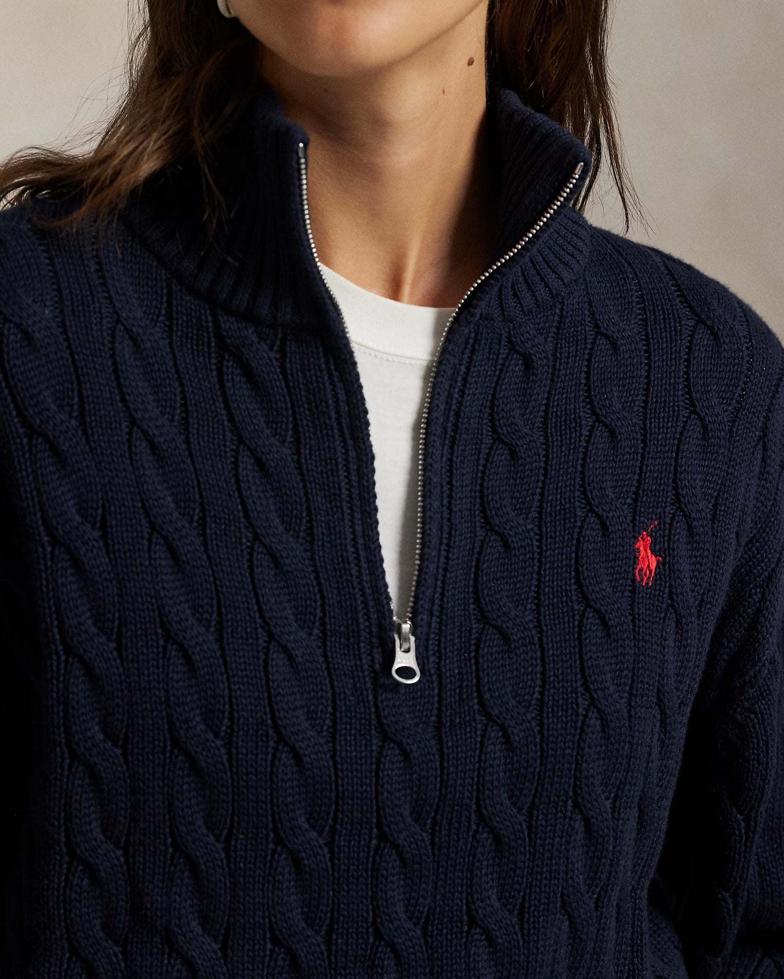 Polo Ralph Lauren Cable-Knit Cotton Quarter-Zip Sweater - Hunter Navy