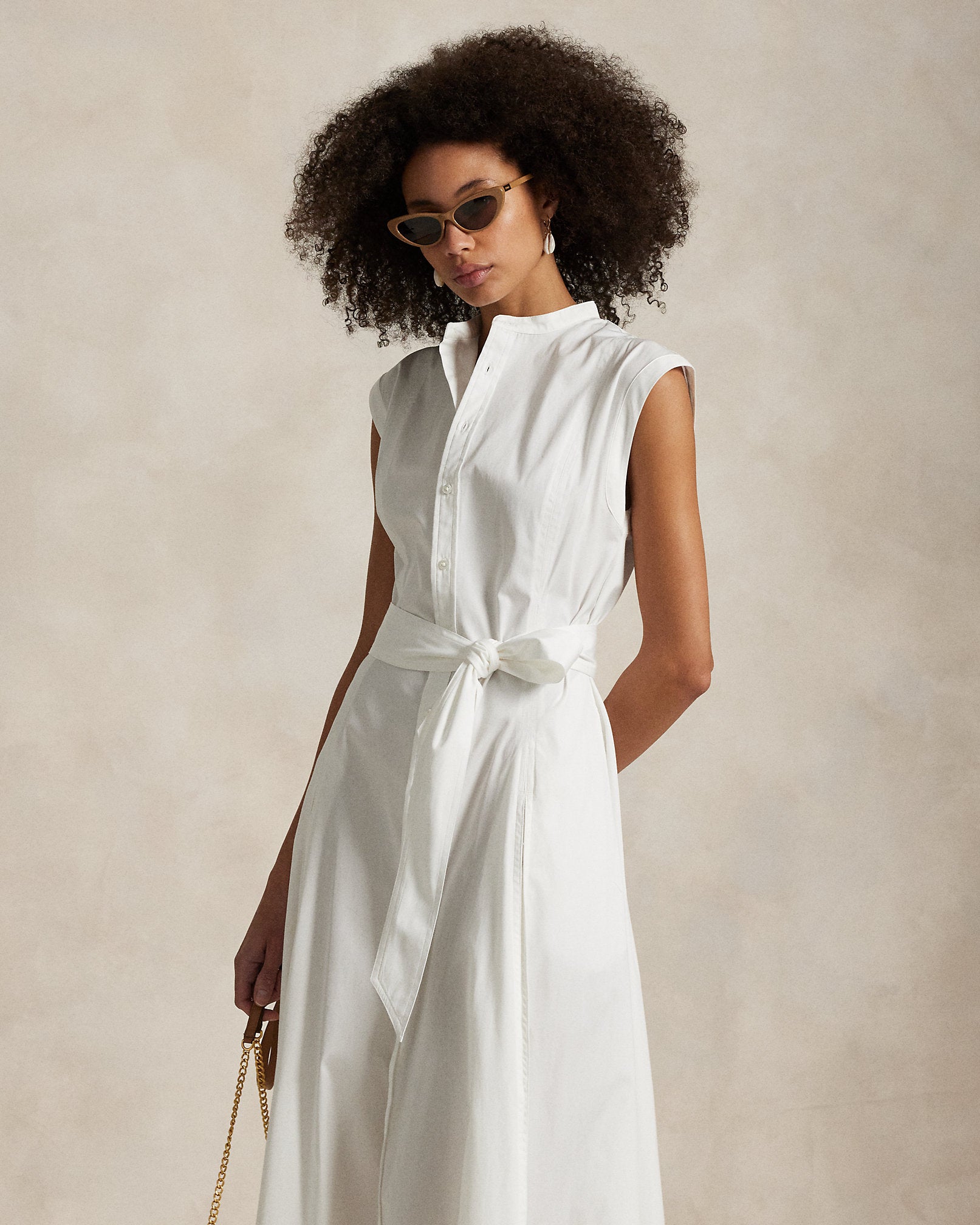 Polo Ralph Lauren Belted Cotton Sleeveless A-Line Dress - White
