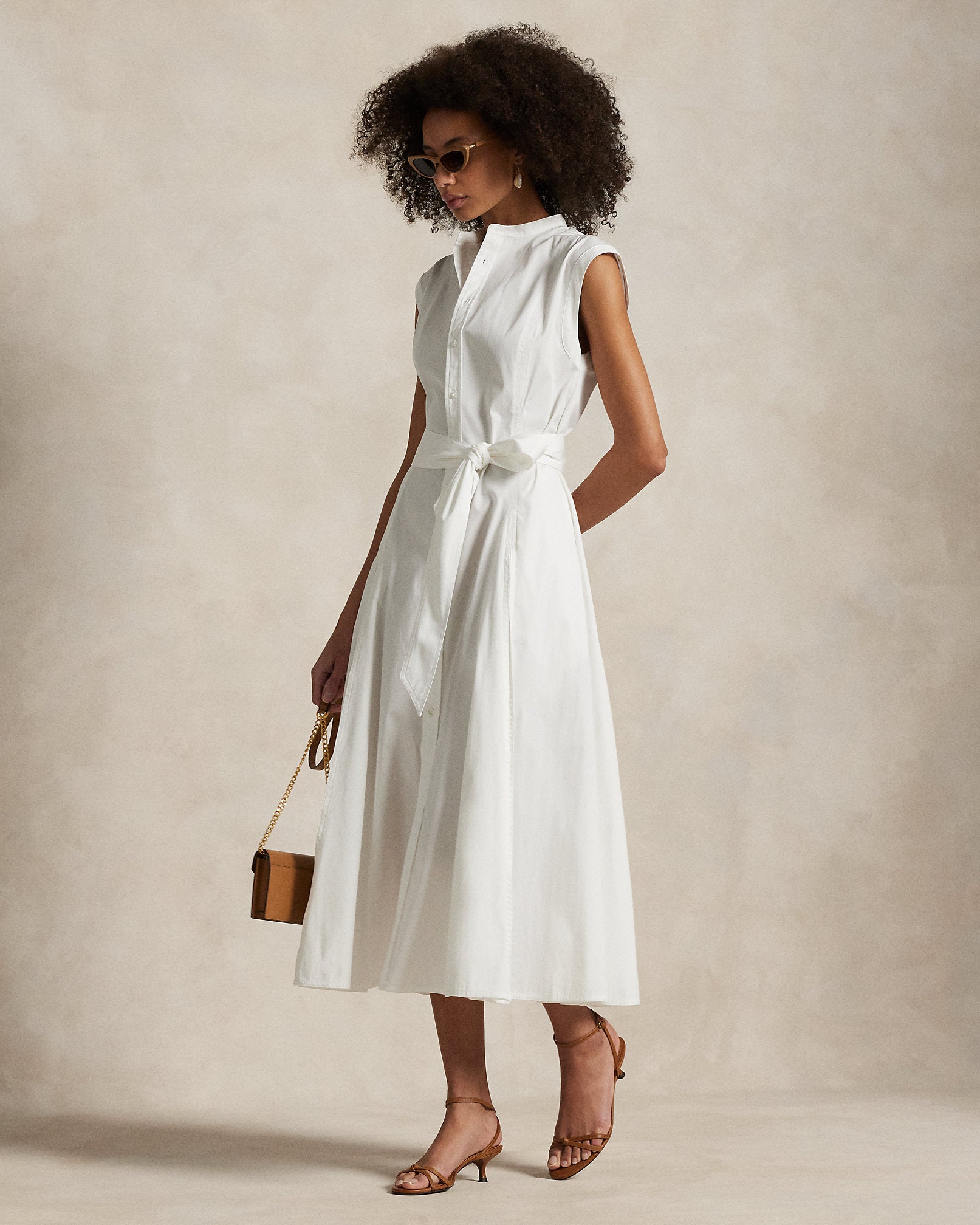 Polo Ralph Lauren Belted Cotton Sleeveless A-Line Dress - White
