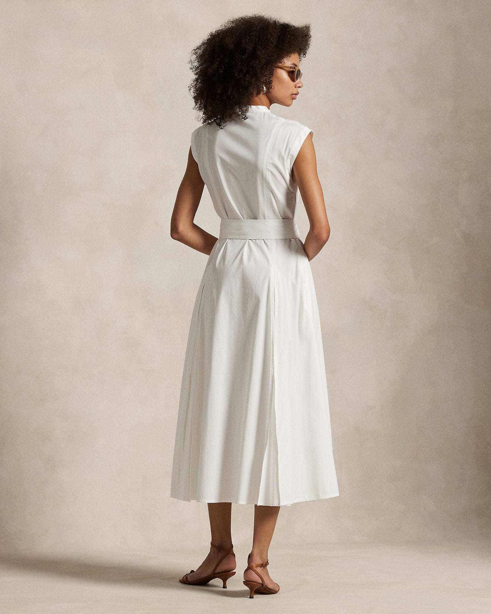 Polo Ralph Lauren Belted Cotton Sleeveless A-Line Dress - White