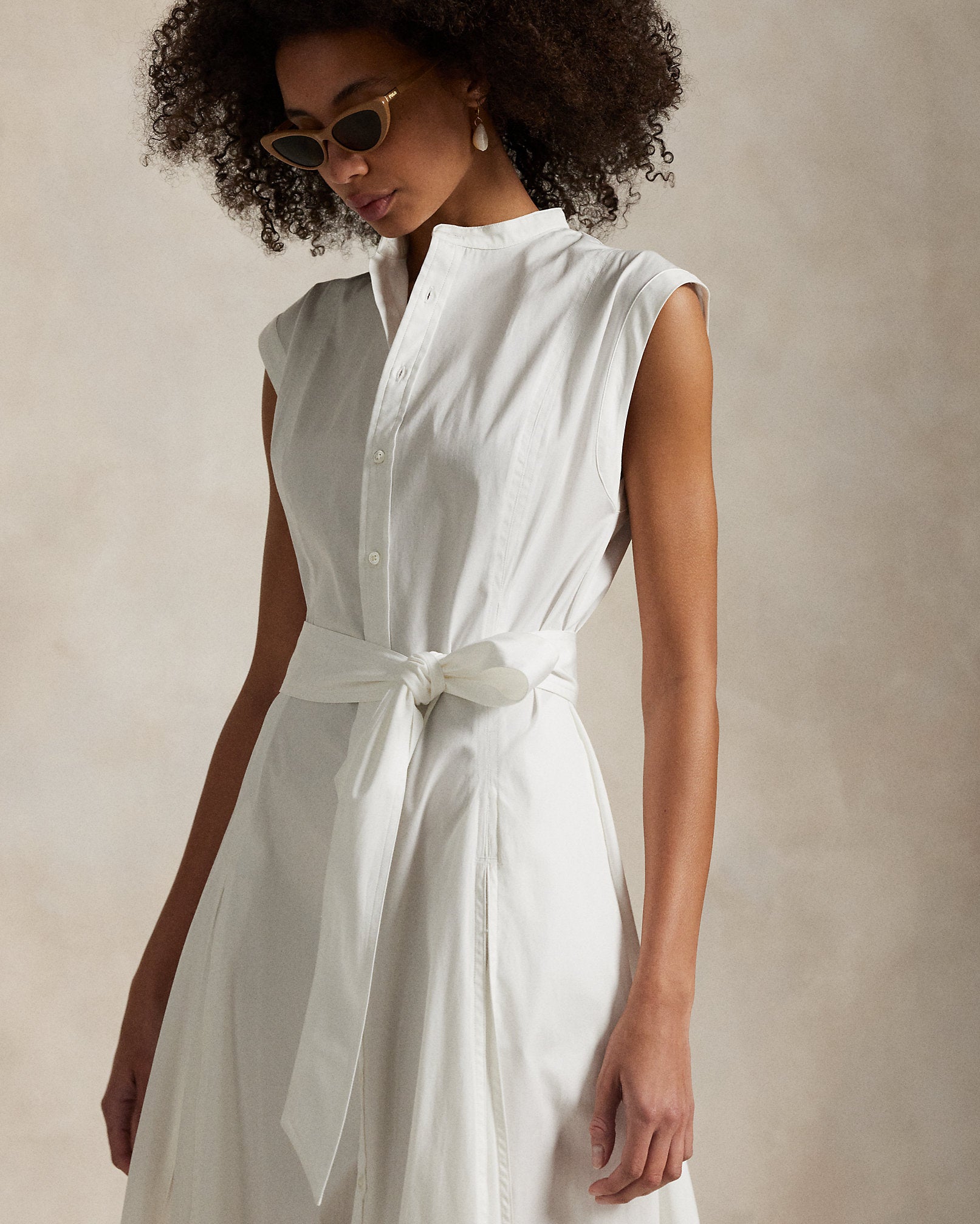 Polo Ralph Lauren Belted Cotton Sleeveless A-Line Dress - White