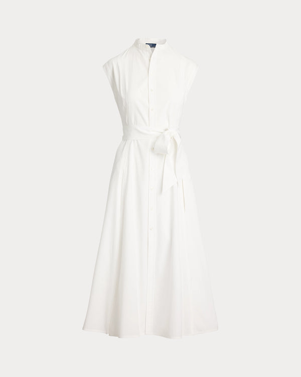 Polo Ralph Lauren Belted Cotton Sleeveless A-Line Dress - White