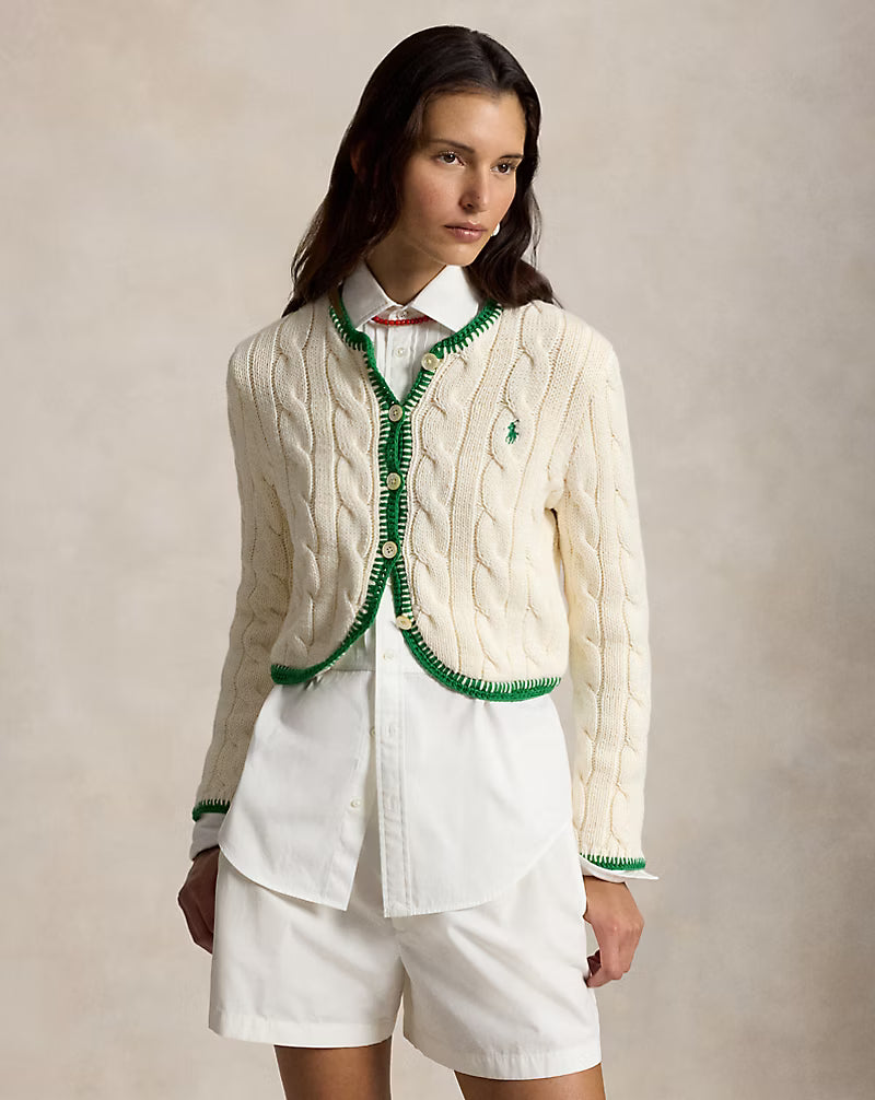 Polo Ralph Lauren Cable-Knit Cropped Cardigan - Cricket Cream