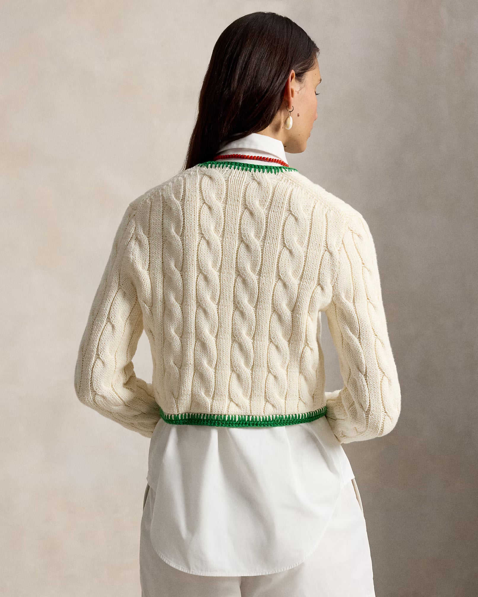 Polo Ralph Lauren Cable-Knit Cropped Cardigan - Cricket Cream