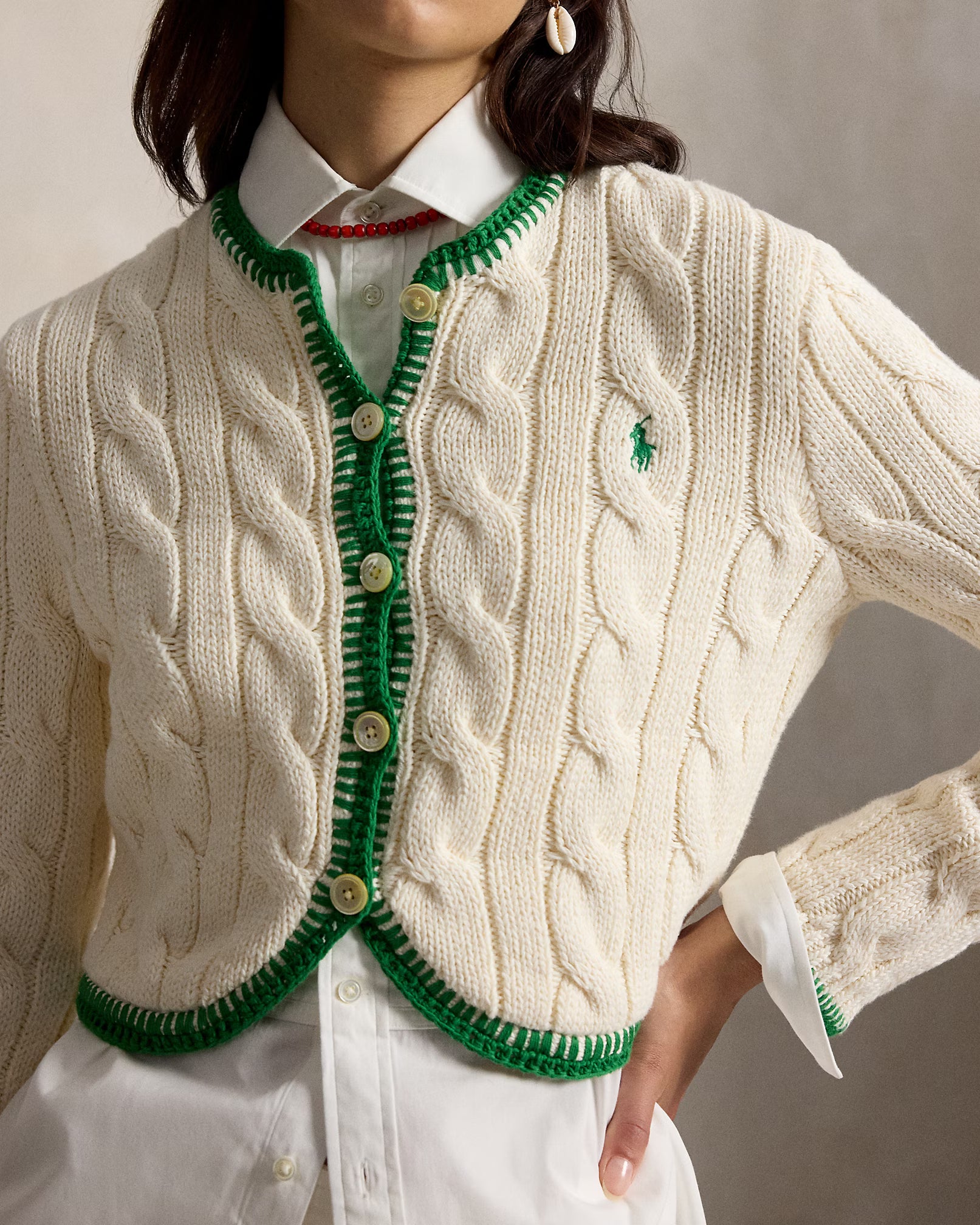 Polo Ralph Lauren Cable-Knit Cropped Cardigan - Cricket Cream