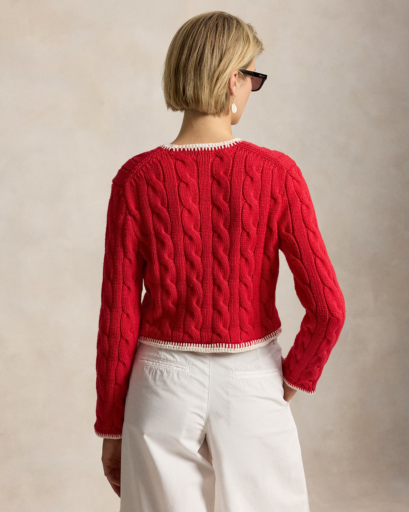 Polo Ralph Lauren Cable-Knit Cropped Cardigan - Cruise Red