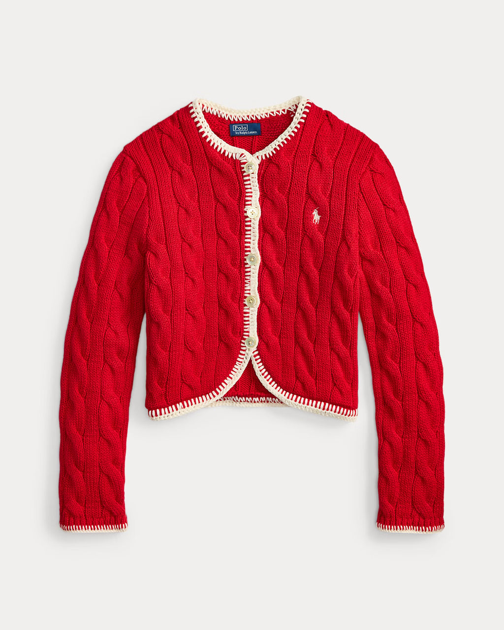 Polo Ralph Lauren Cable-Knit Cropped Cardigan - Cruise Red