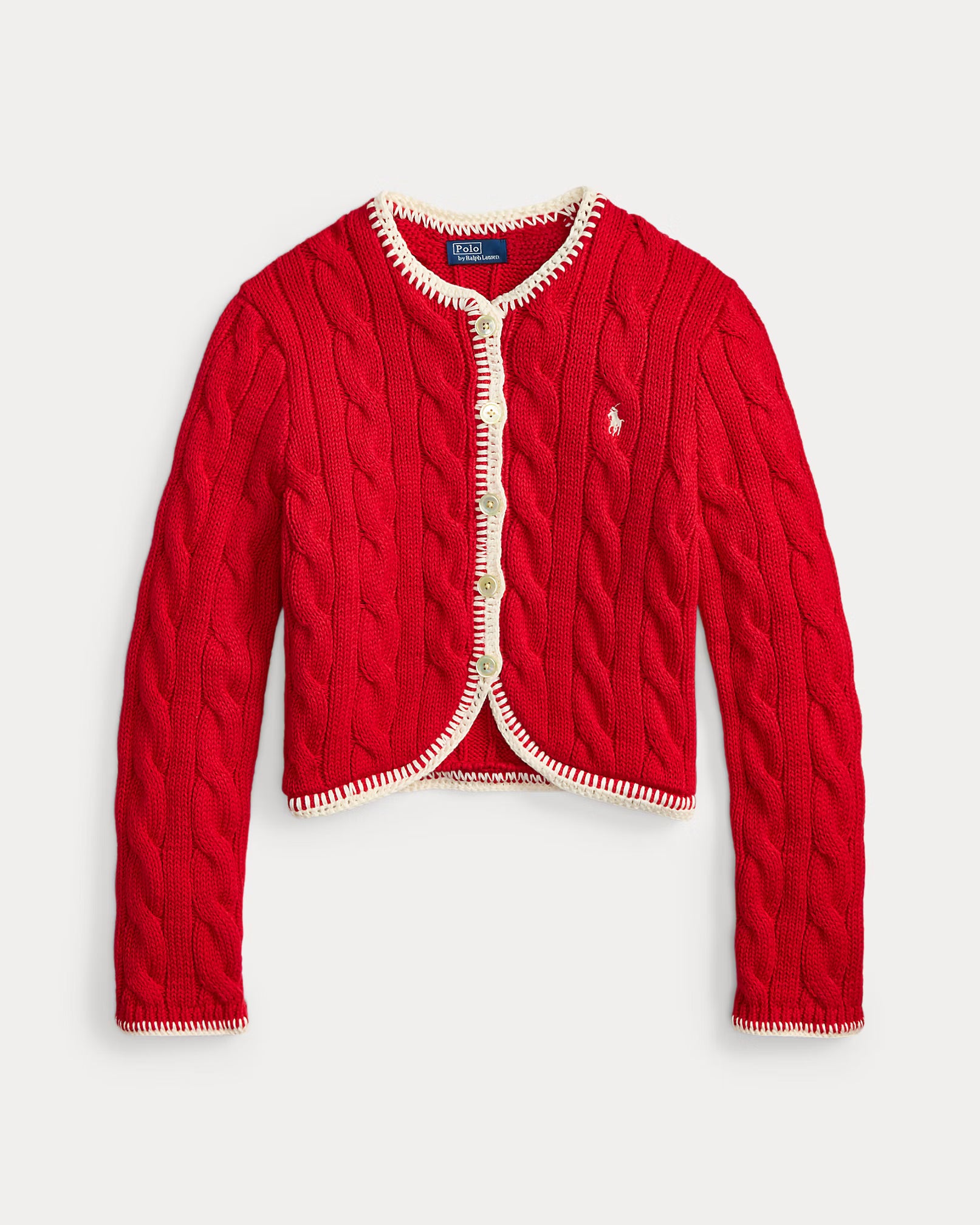 Polo Ralph Lauren Cable-Knit Cropped Cardigan - Cruise Red