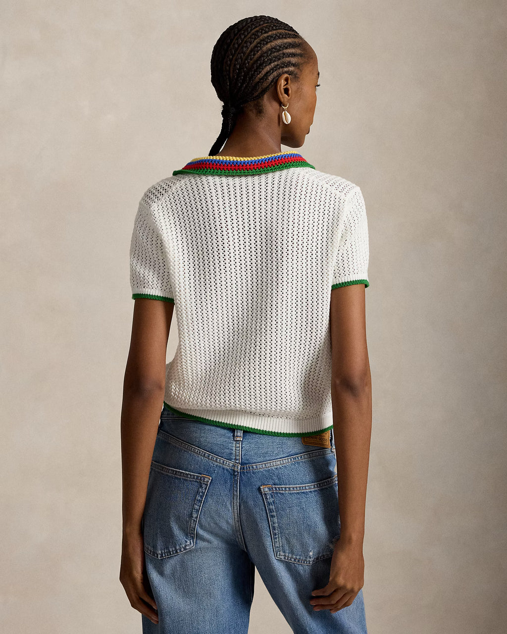 Polo Ralph Lauren Striped-Collar Pointelle Polo Shirt