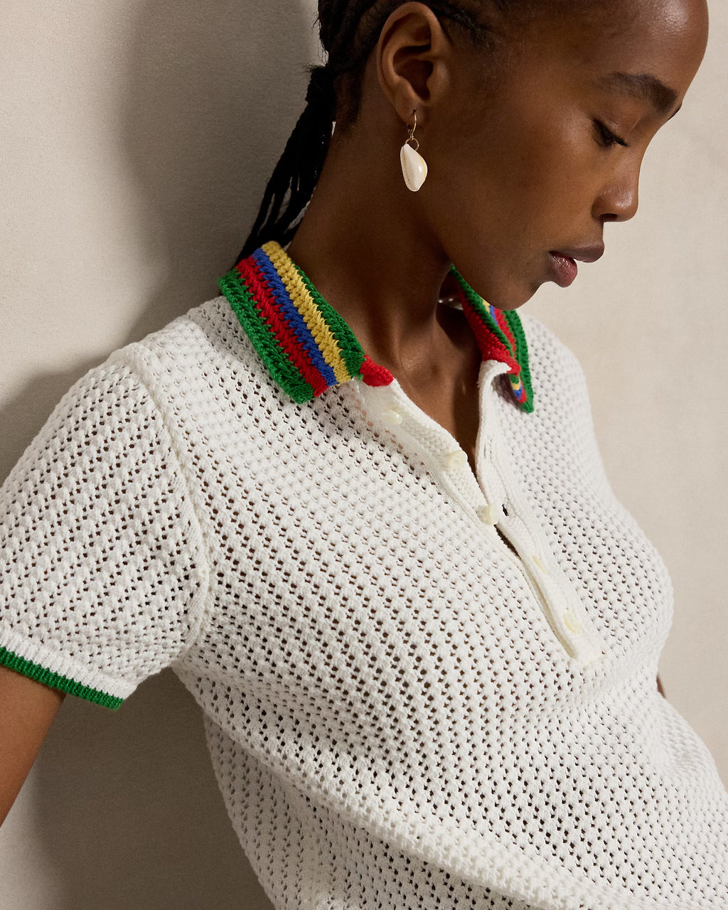 Polo Ralph Lauren Striped-Collar Pointelle Polo Shirt