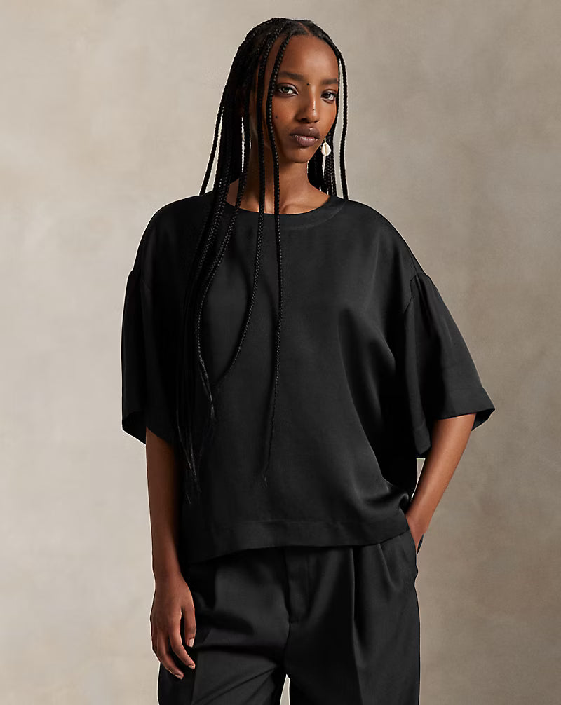 Polo Ralph Lauren Light Weight Crepe Black Satin Woven Shirt - Concept Black