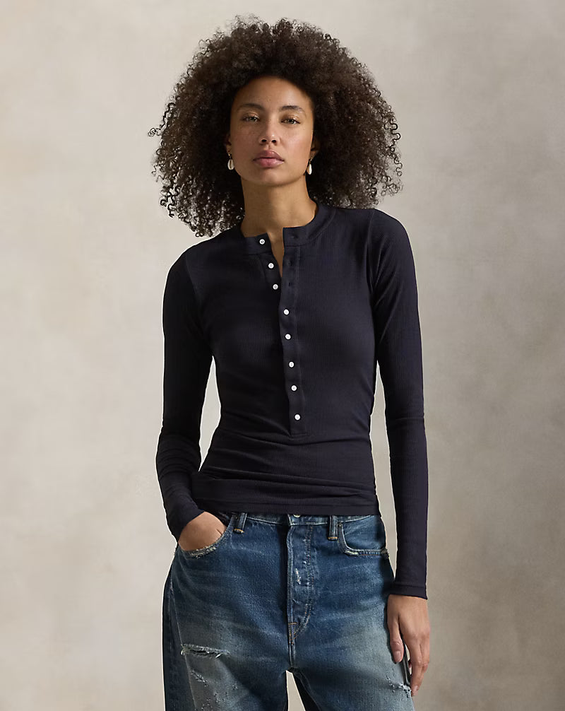Polo Ralph Lauren Ribbed Cotton Henley Shirt - Atlantic