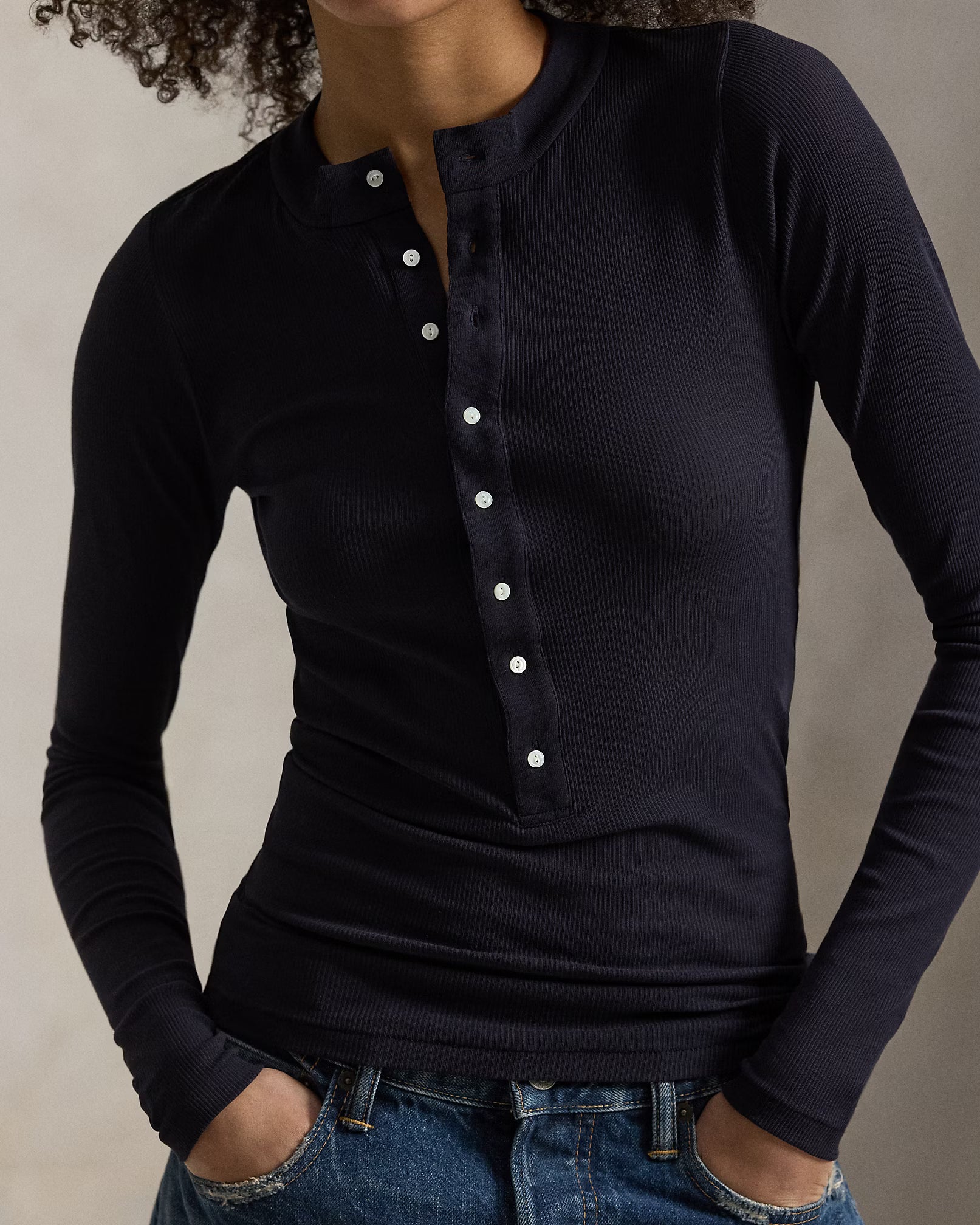 Polo Ralph Lauren Ribbed Cotton Henley Shirt - Atlantic