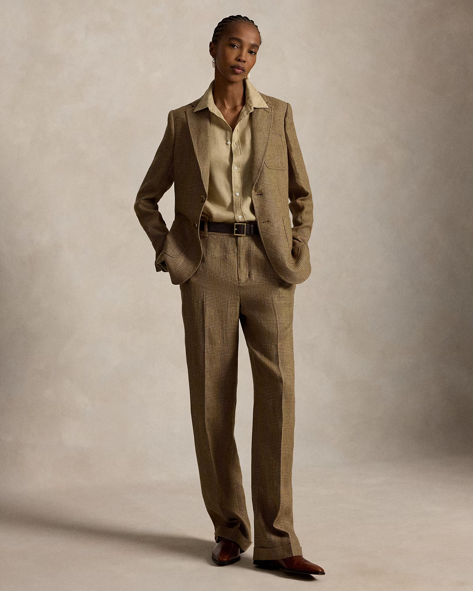 Polo Ralph Lauren Single-Breasted Glen Plaid Linen Blazer