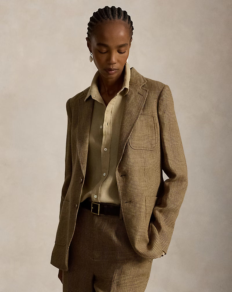 Polo Ralph Lauren Single-Breasted Glen Plaid Linen Blazer