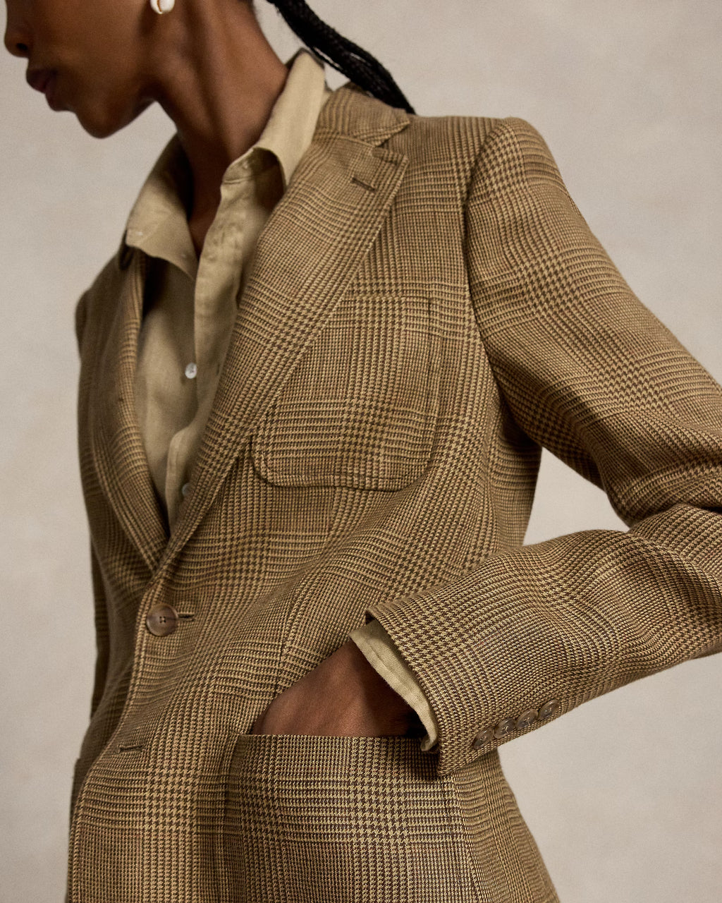 Polo Ralph Lauren Single-Breasted Glen Plaid Linen Blazer
