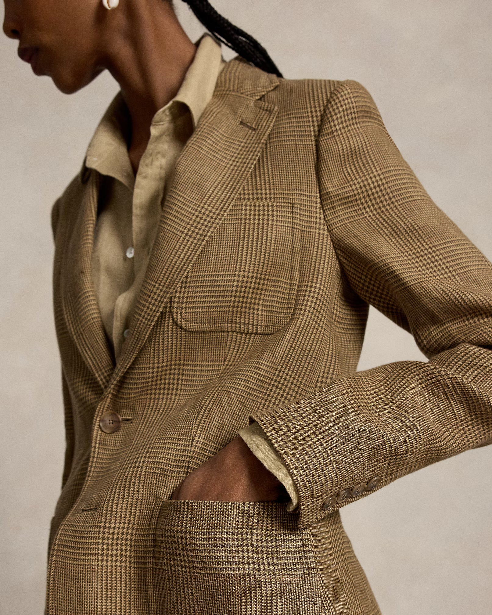 Polo Ralph Lauren Single-Breasted Glen Plaid Linen Blazer