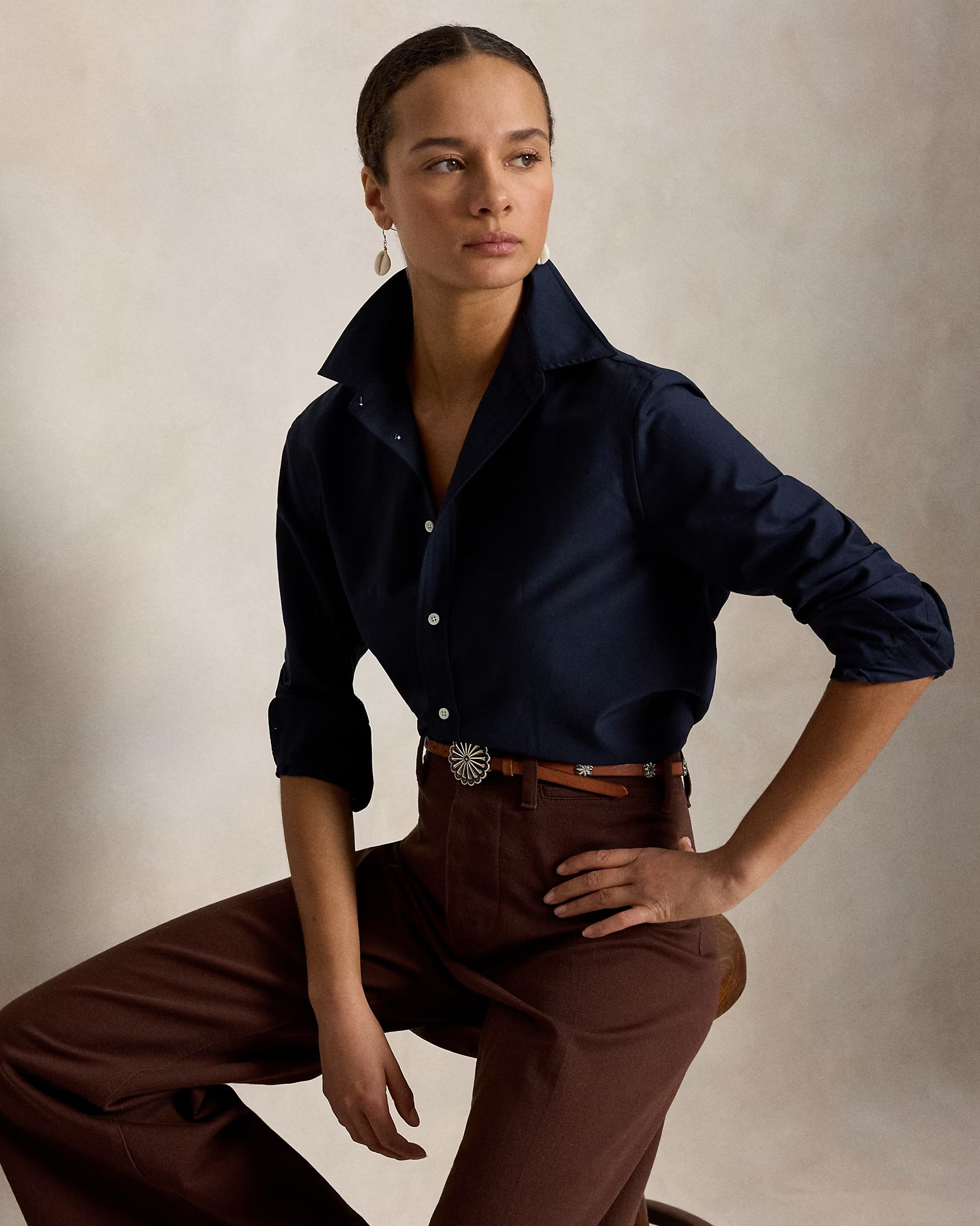 Polo Ralph Lauren Relaxed Fit Cotton-Silk Shirt - Hunter Navy