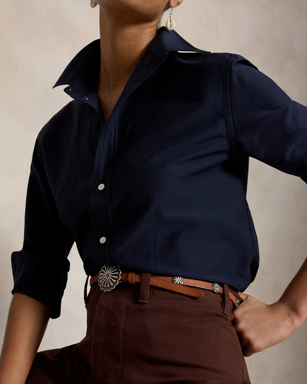 Polo Ralph Lauren Relaxed Fit Cotton-Silk Shirt - Hunter Navy