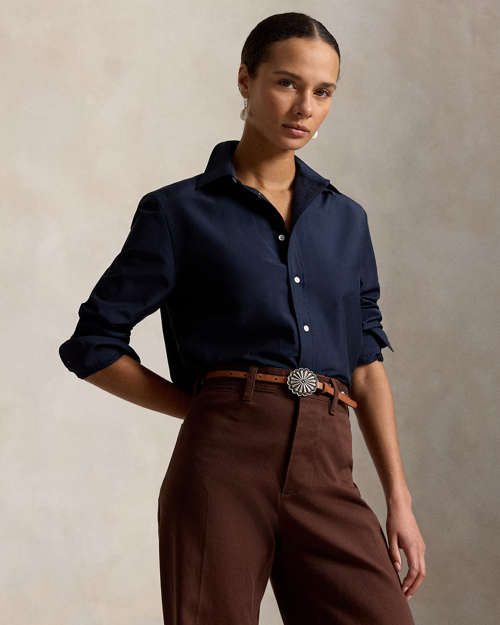 Polo Ralph Lauren Relaxed Fit Cotton-Silk Shirt - Hunter Navy