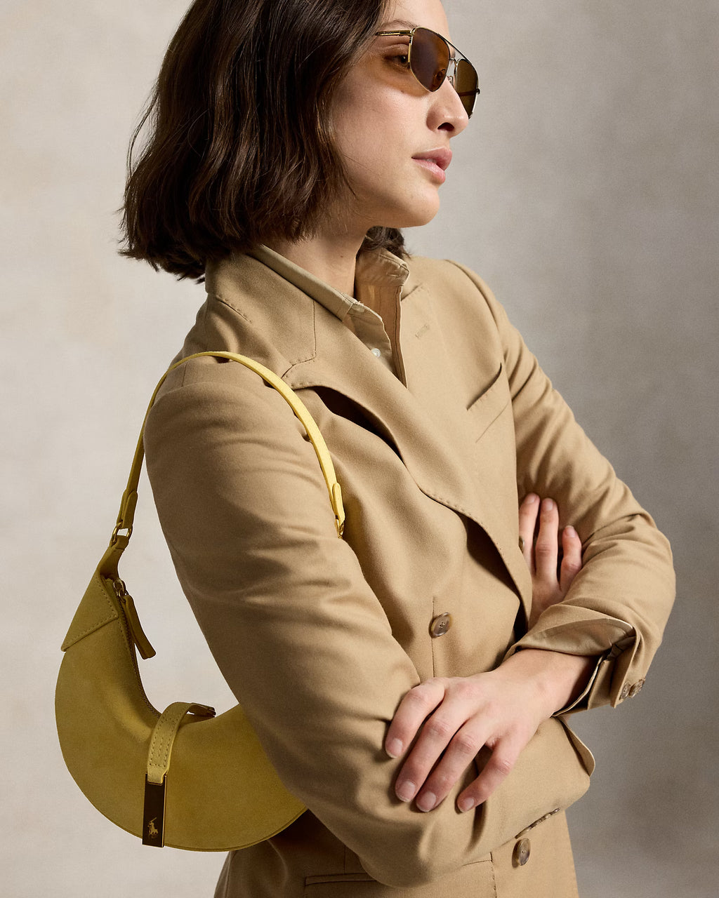 Polo Ralph Lauren Polo ID Suede Mini Shoulder Bag - Lemon Meringue