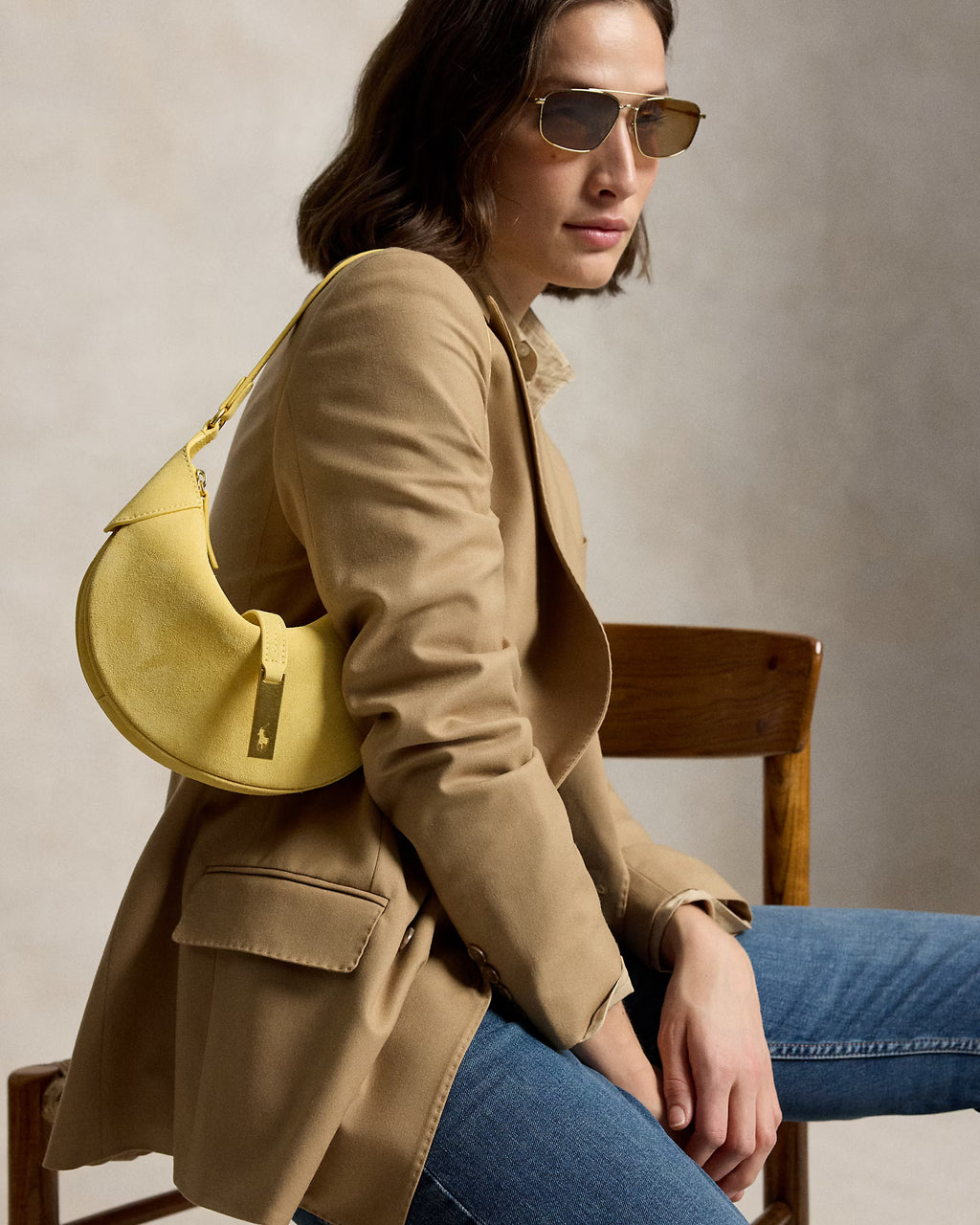 Polo Ralph Lauren Polo ID Suede Mini Shoulder Bag - Lemon Meringue