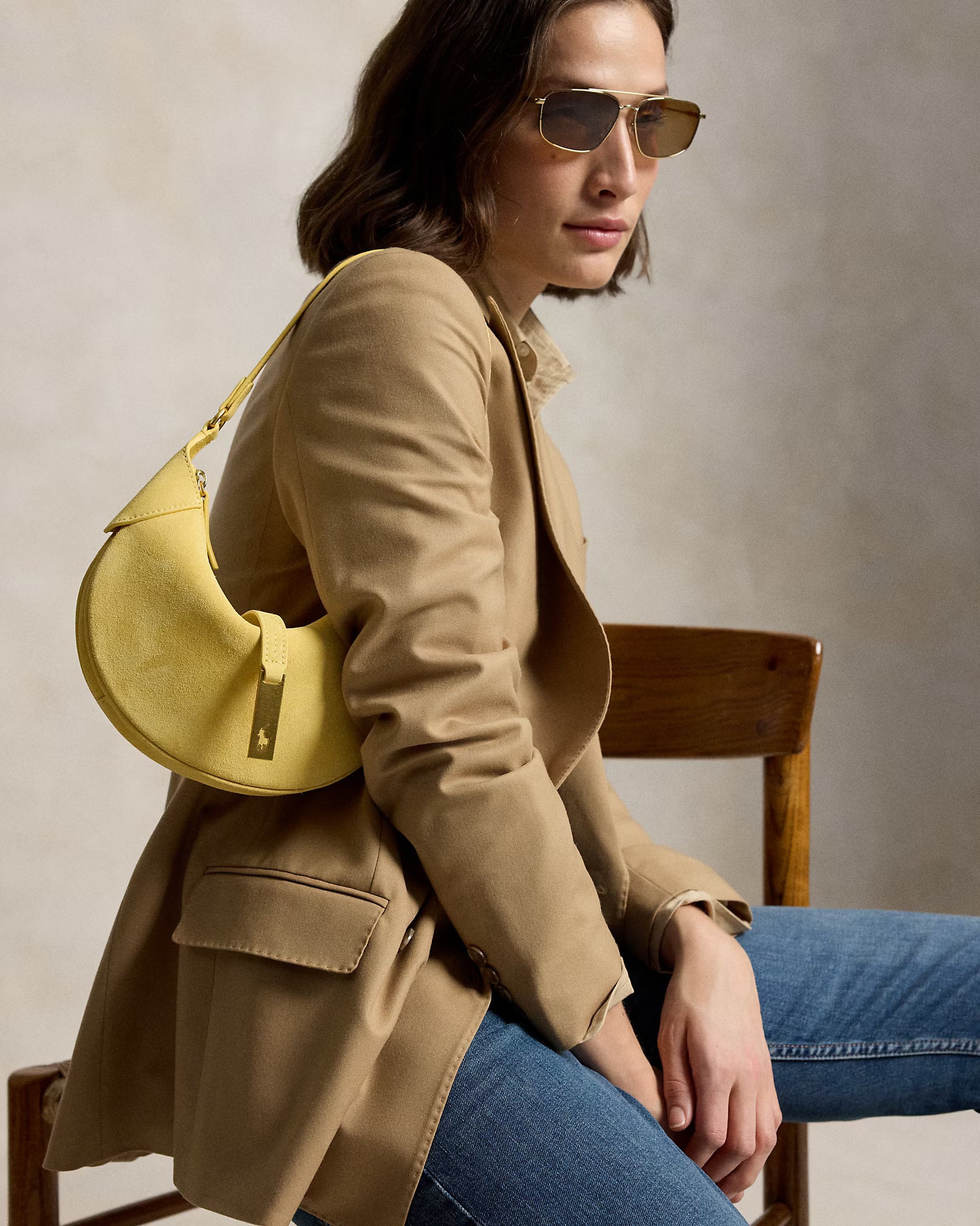 Polo Ralph Lauren Polo ID Suede Mini Shoulder Bag - Lemon Meringue