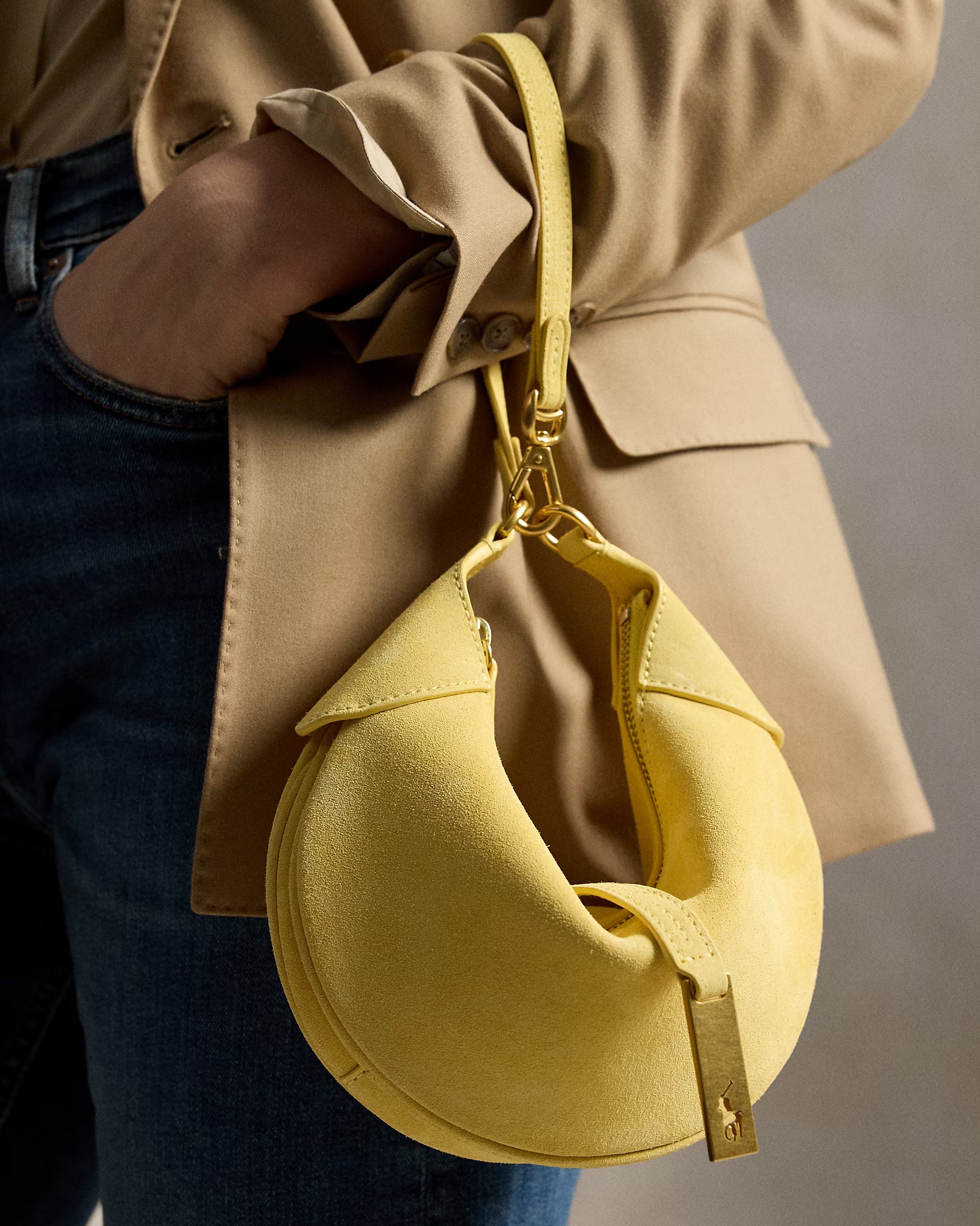 Polo Ralph Lauren Polo ID Suede Mini Shoulder Bag - Lemon Meringue
