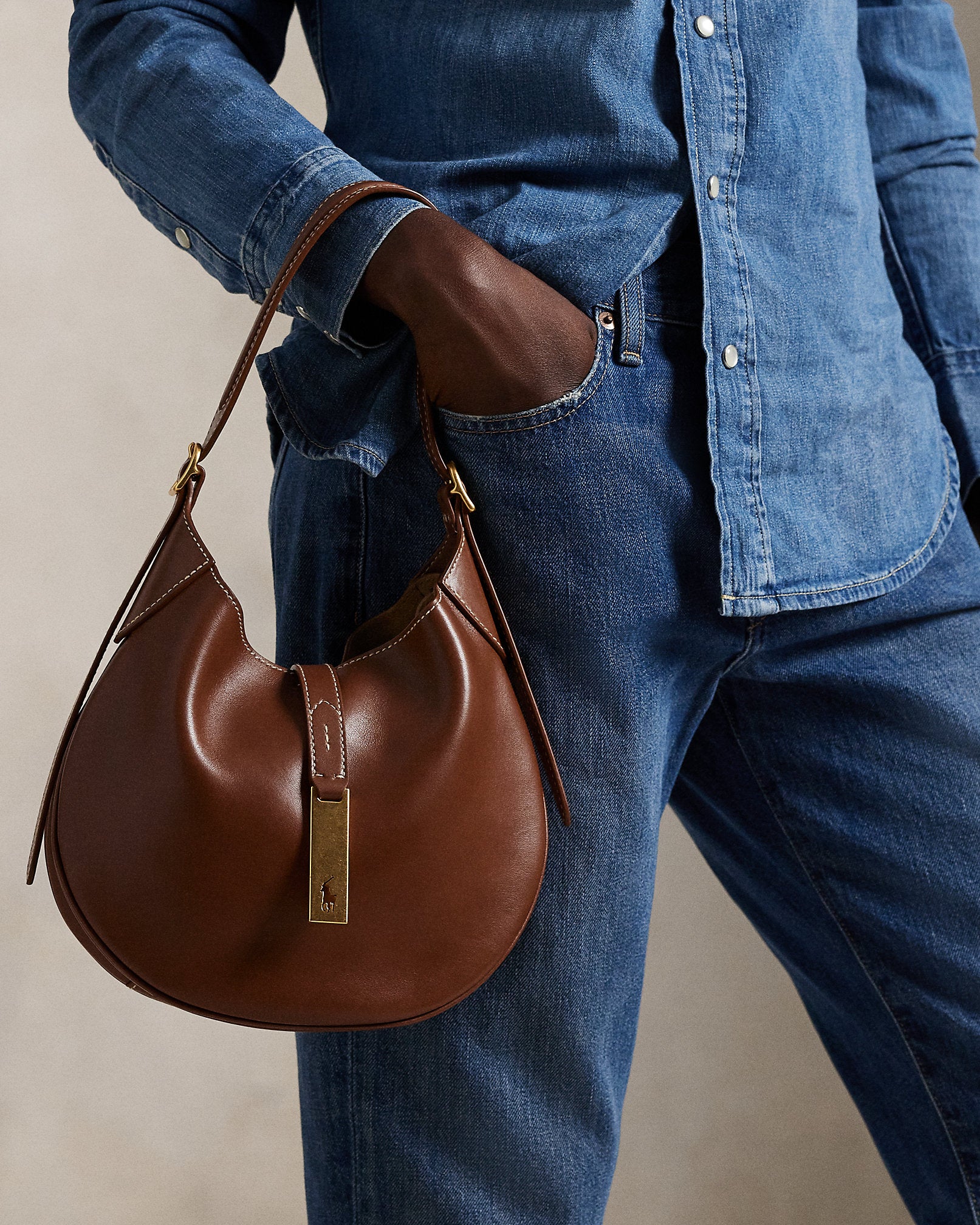 Polo Ralph Lauren Polo ID Leather Small Shoulder Bag - Brown