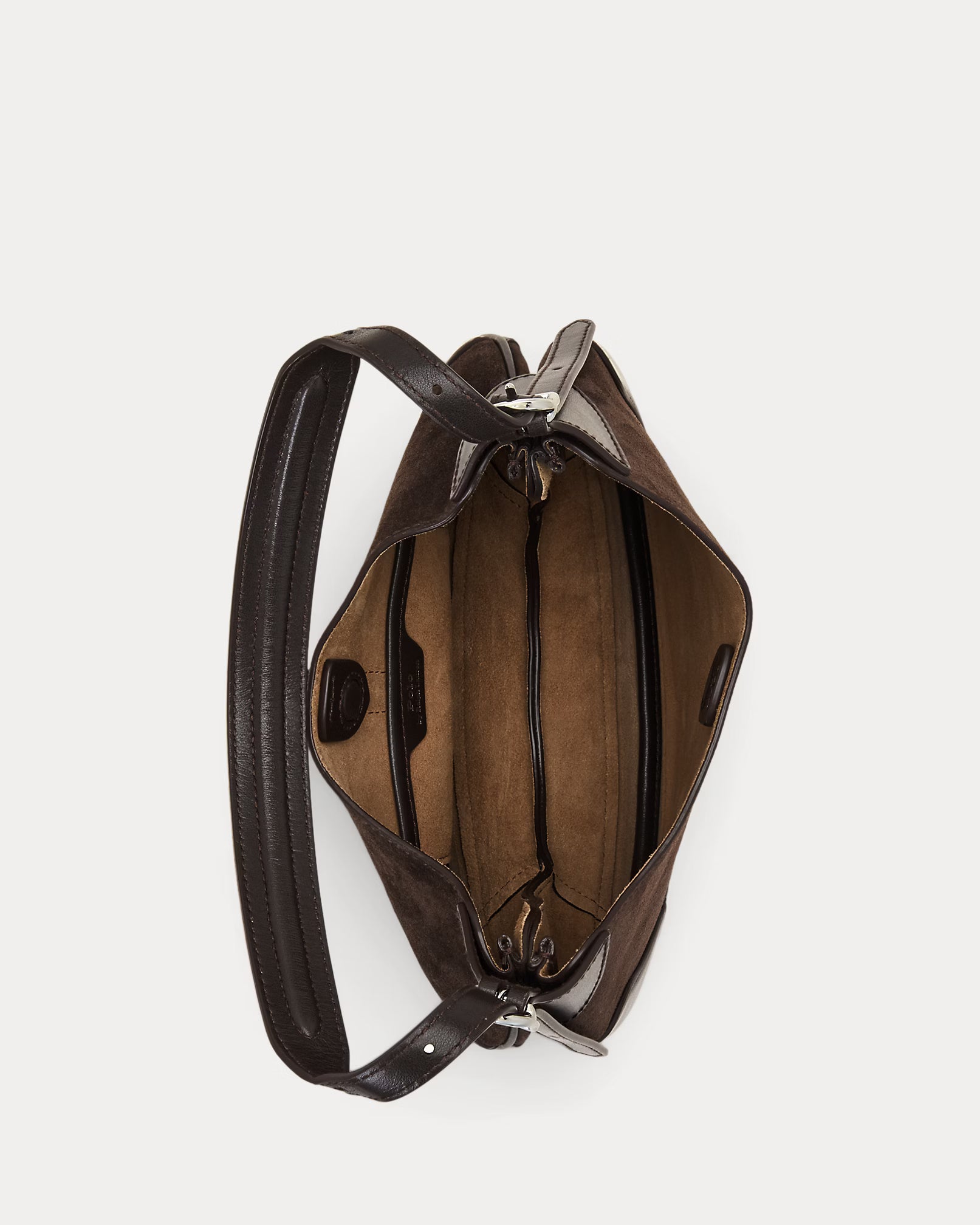 Polo Ralph Lauren Polo ID Suede-Leather Small Shoulder Bag - Chocolate