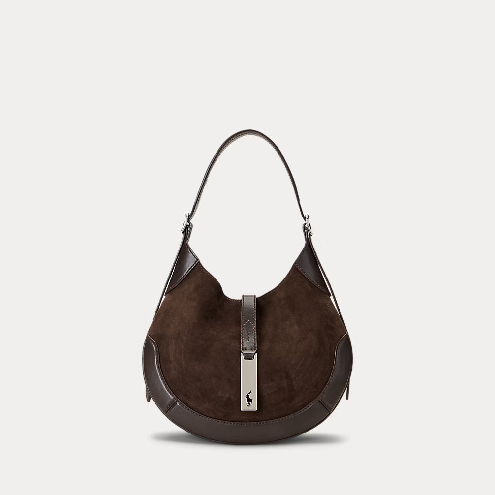 Polo Ralph Lauren Polo ID Suede-Leather Small Shoulder Bag - Chocolate