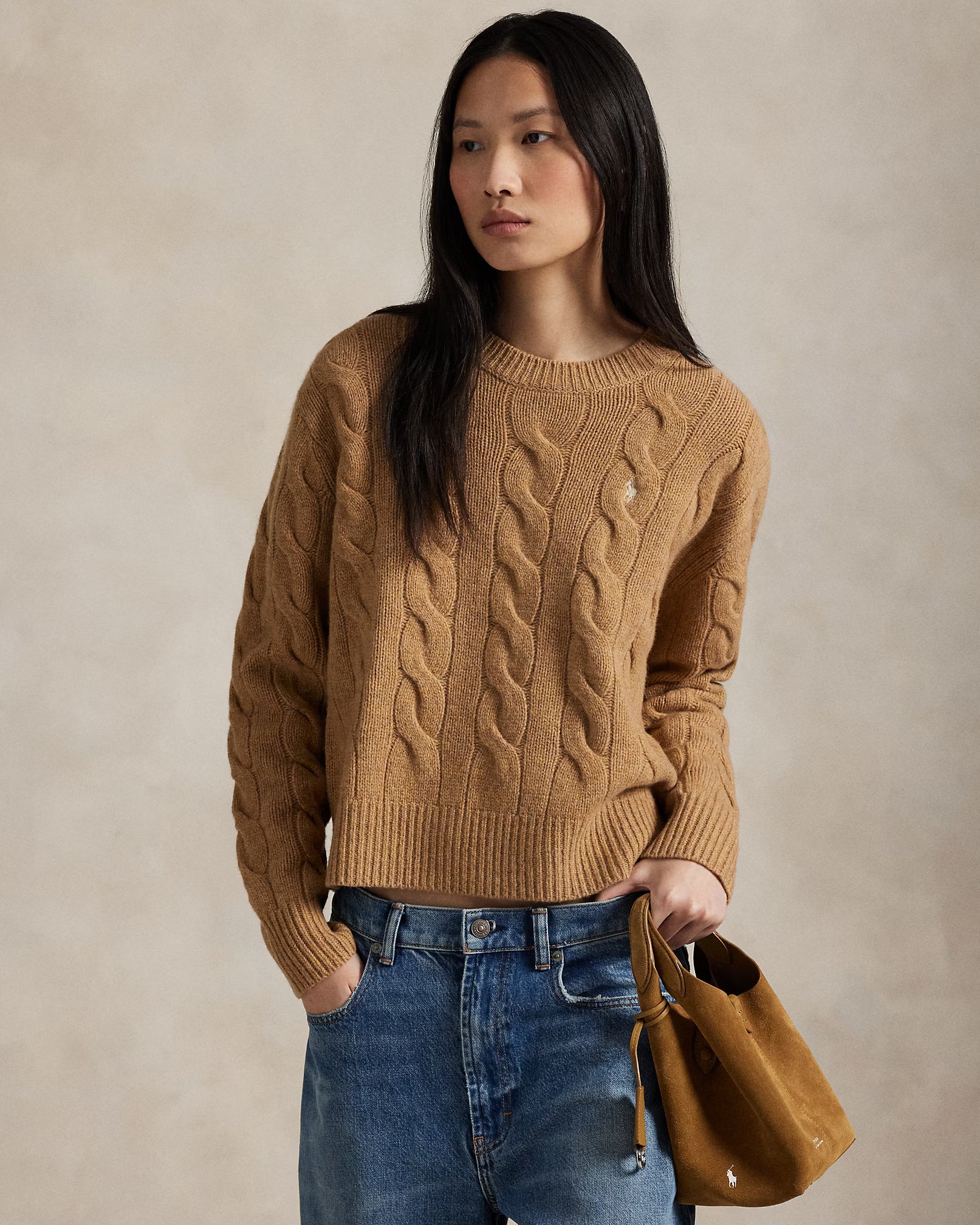 Polo Ralph Lauren Polo Play Suede Small Tote & Crossbody- Caramel