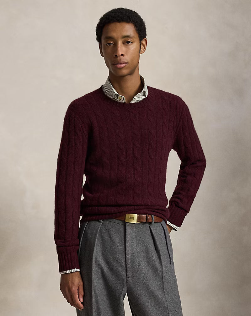 Polo Ralph Lauren The Iconic Cable-Knit Cashmere Sweater - Merlot Wine Heather