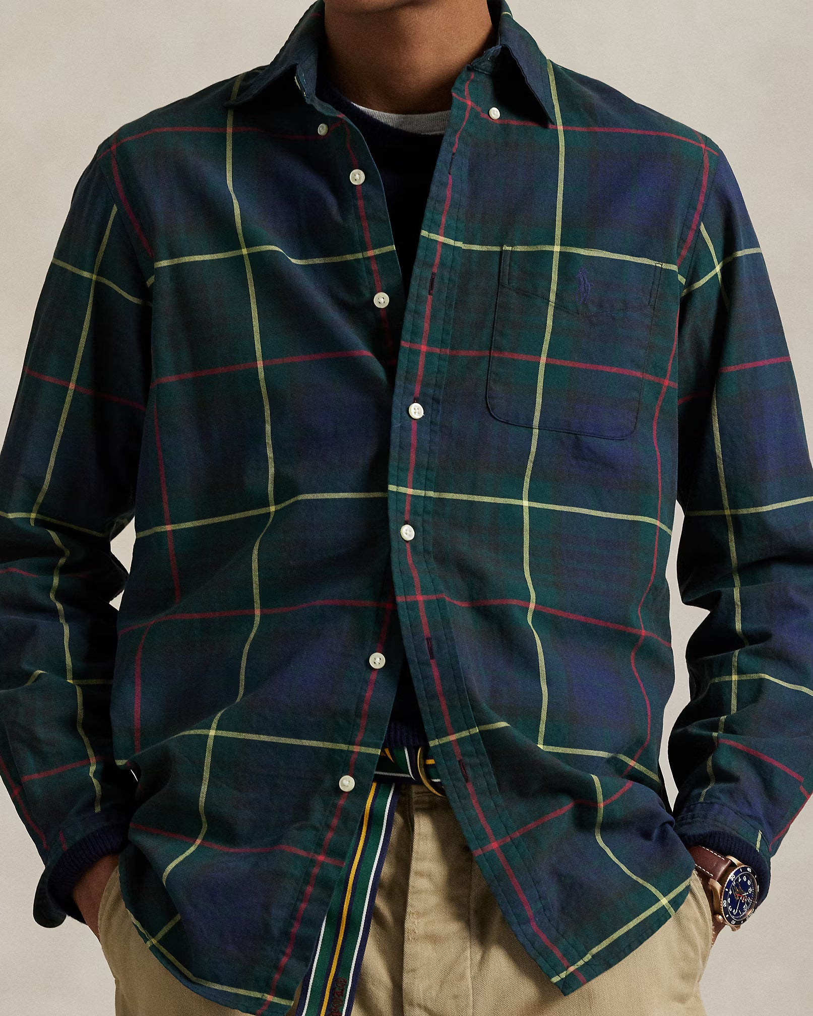 Polo Ralph Lauren Classic Fit Plaid Oxford Shirt - Green Navy Multi