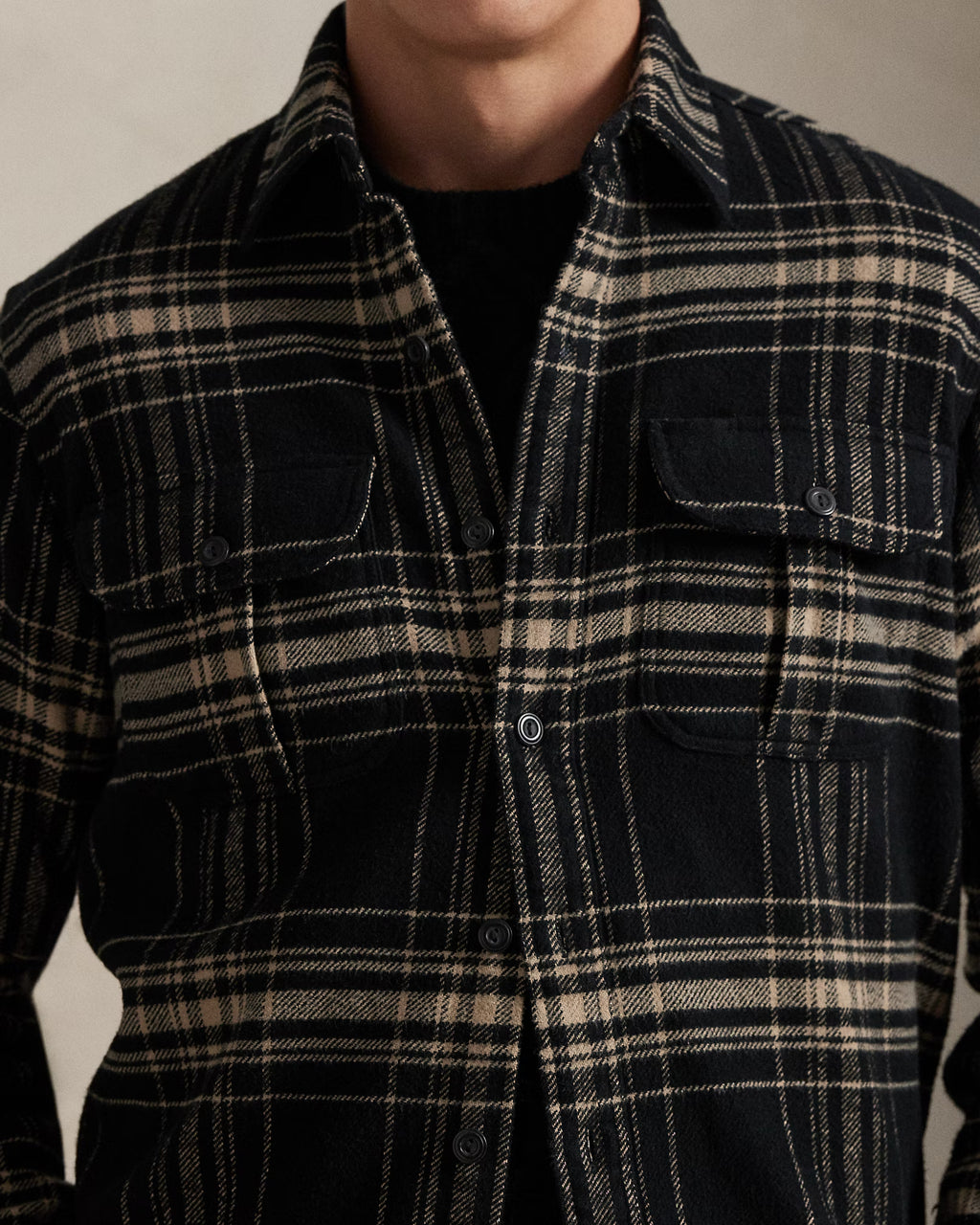 Polo Ralph Lauren Classic Fit Plaid Flannel Workshirt - Black Cream