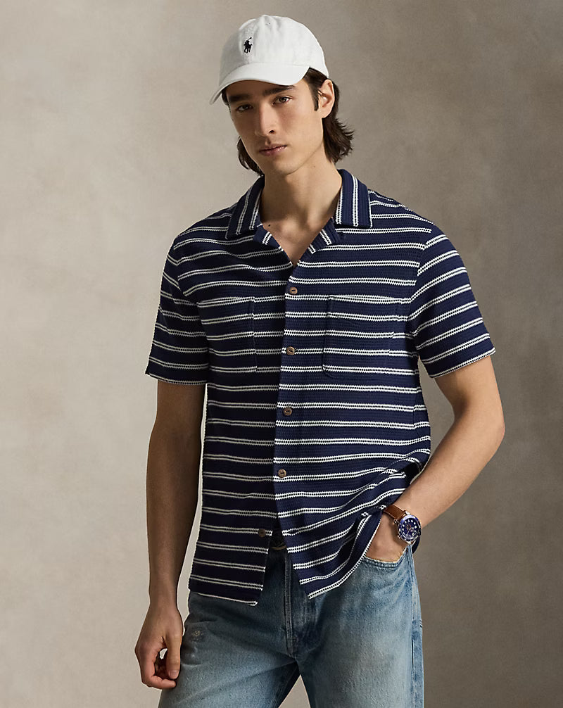 Polo Ralph Lauren Striped Pointelle-Ribbed Camp Shirt