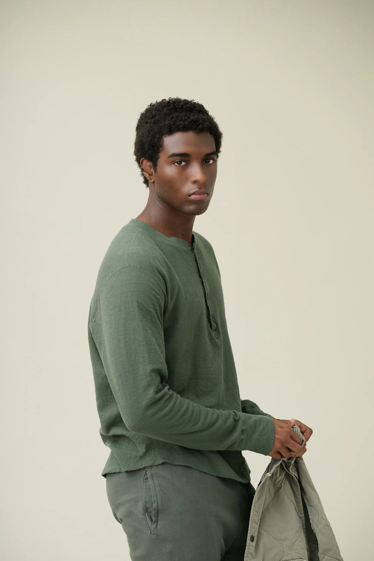 SKU LS Pointelle Henley - Army