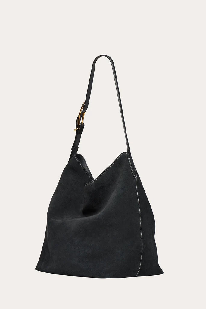 Liffner Suede Slouch Bucket Bag - Black