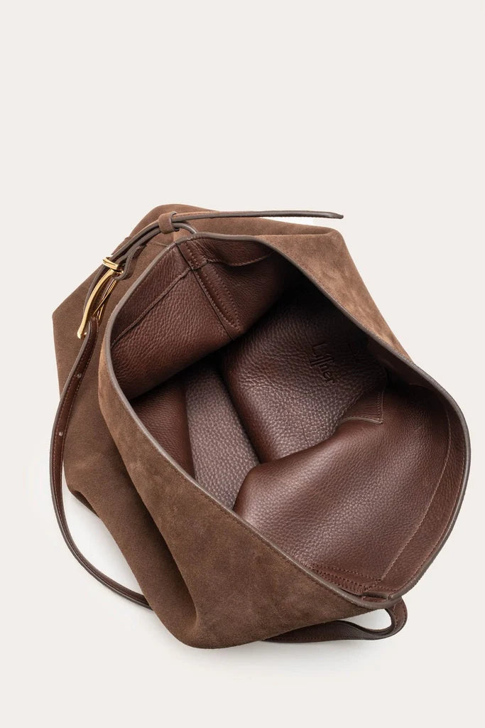 Liffner Suede Slouch Bucket Bag - Dark Brown