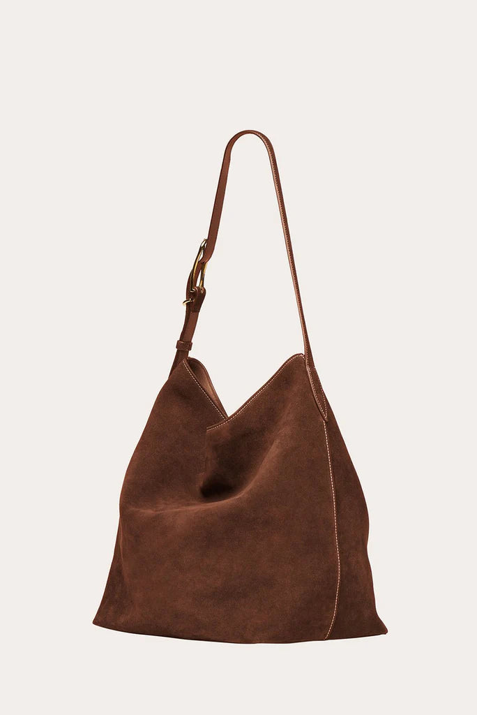 Liffner Suede Slouch Bucket Bag - Dark Brown