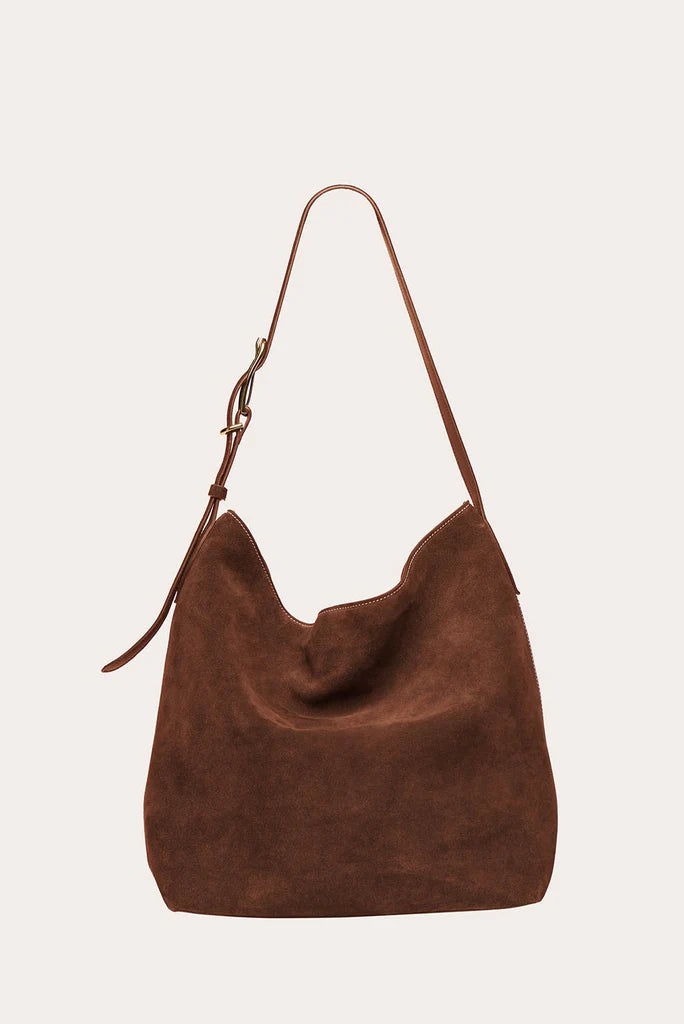 Liffner Suede Slouch Bucket Bag - Dark Brown
