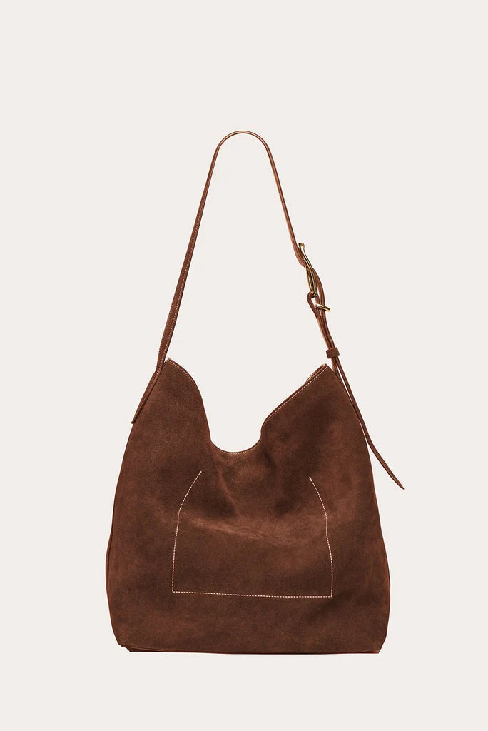 Liffner Suede Slouch Bucket Bag - Dark Brown